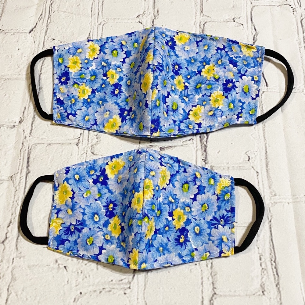 Homemade Face Mask Blue Dayse Print Duo Layer